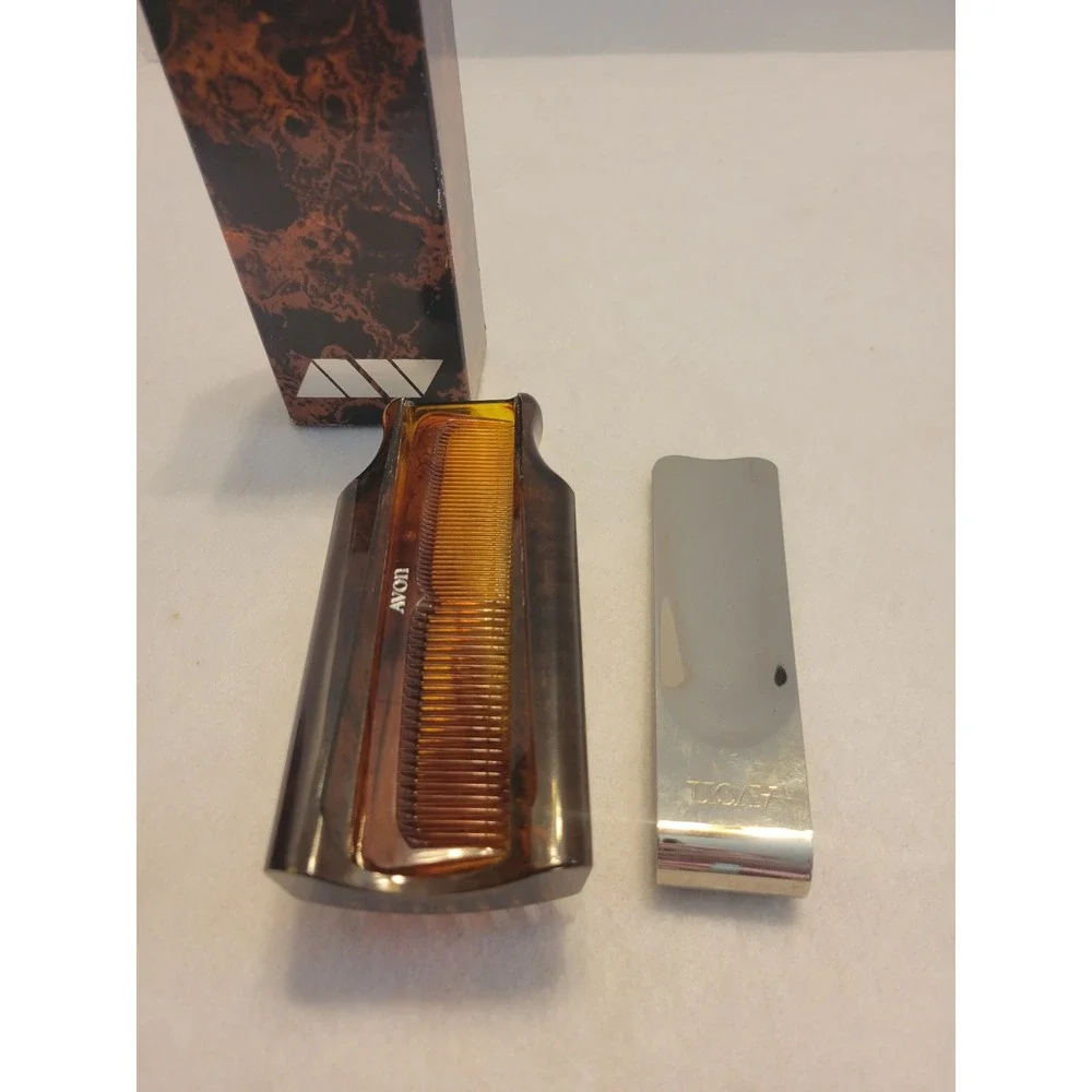 VTG Avon Trio Valet comb Brush Shoe Horn 1970s Collectible Faux Tortoise w/ Box